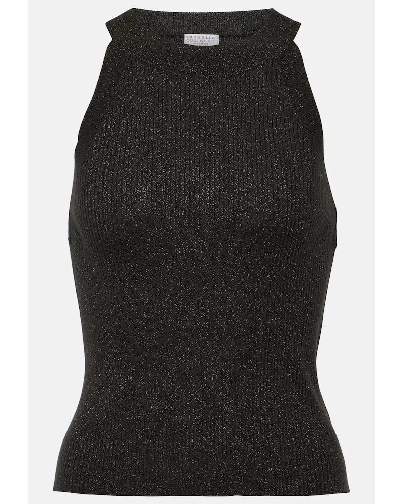 Brunello Cucinelli Tank top in misto seta e cashmere Nero