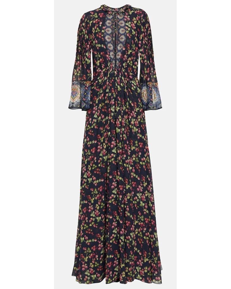 Etro Abito lungo in seta con stampa floreale Blu