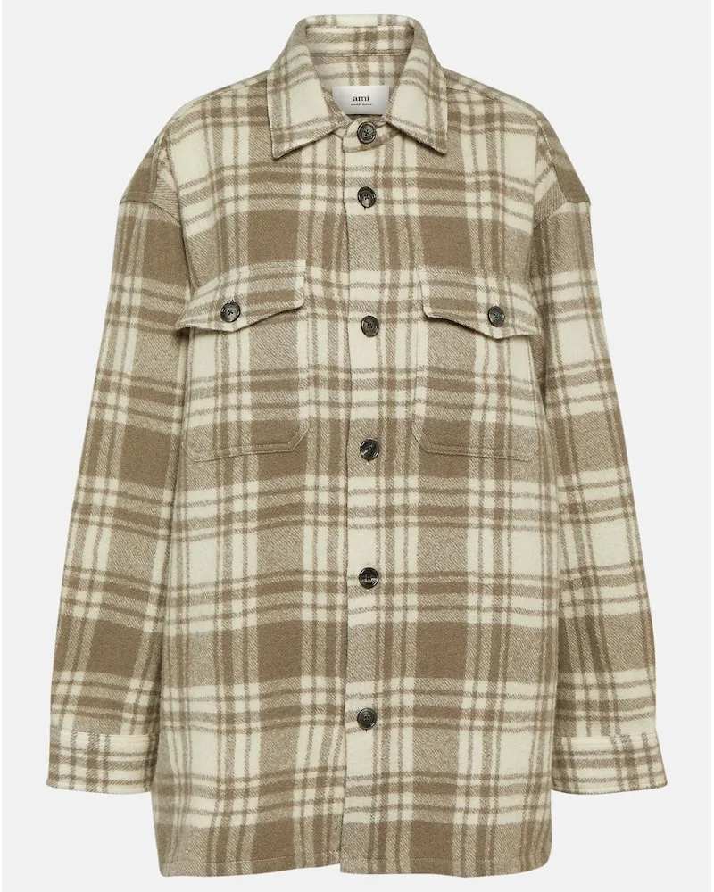 AMI Paris Camicia in lana a quadri Neutro