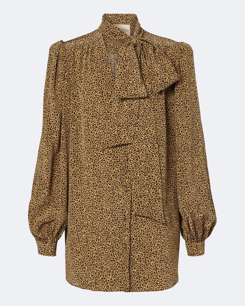 Valentino Garavani Blusa in seta con stampa leopardata Marrone