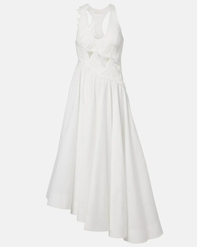 Zimmermann Abito midi Luna in cotone con applicazioni Bianco