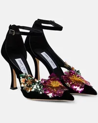 Jimmy Choo Pumps Azara 100 in velluto con paillettes Nero