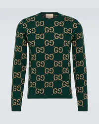 Gucci Pullover GG in jacquard di lana Verde