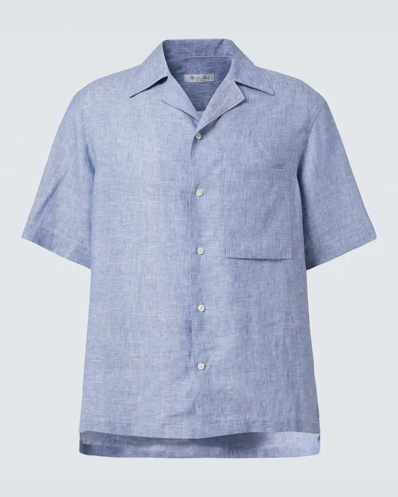 Loro Piana Camicia bowling Federico in lino Blu