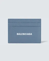 Balenciaga Portacarte Cash in pelle con logo Blu