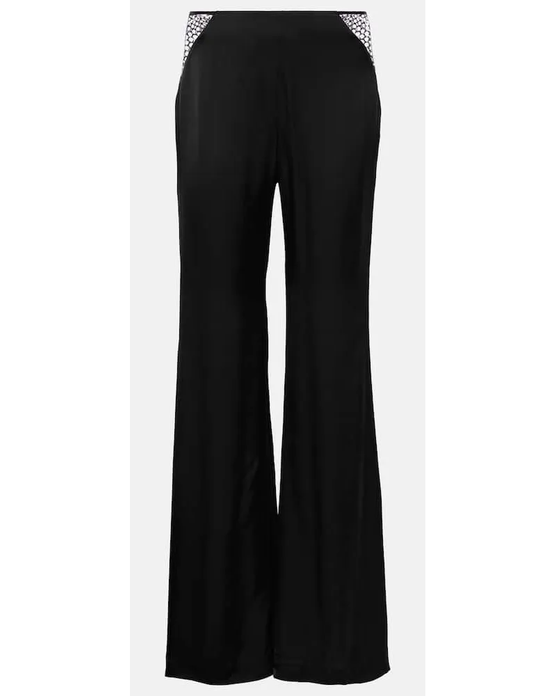 ROTATE Birger Christensen Pantaloni flared con cristalli a vita alta Nero