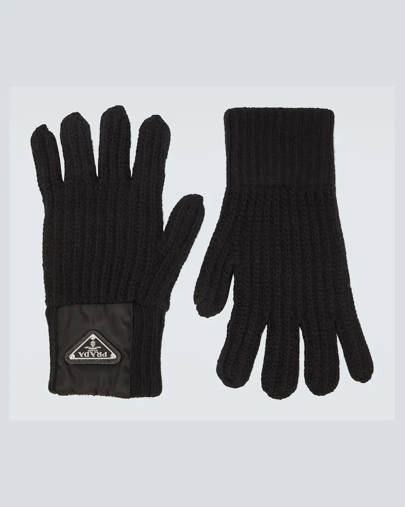 Prada Guanti in lana e cashmere a coste Nero