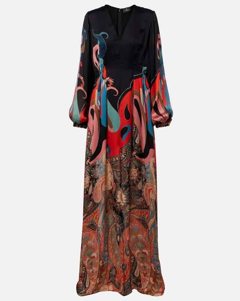 Etro Abito lungo in seta con stampa paisley Nero