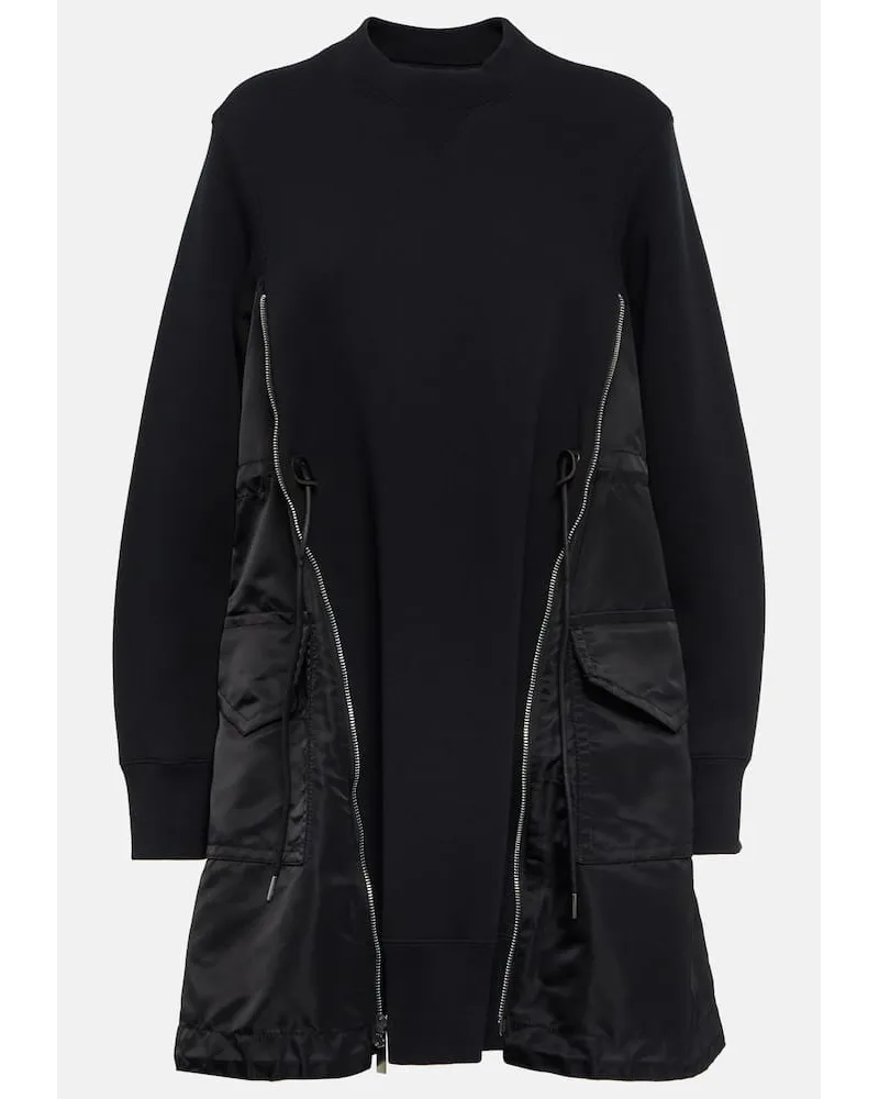 Sacai Miniabito in cotone con tessuto tecnico Nero
