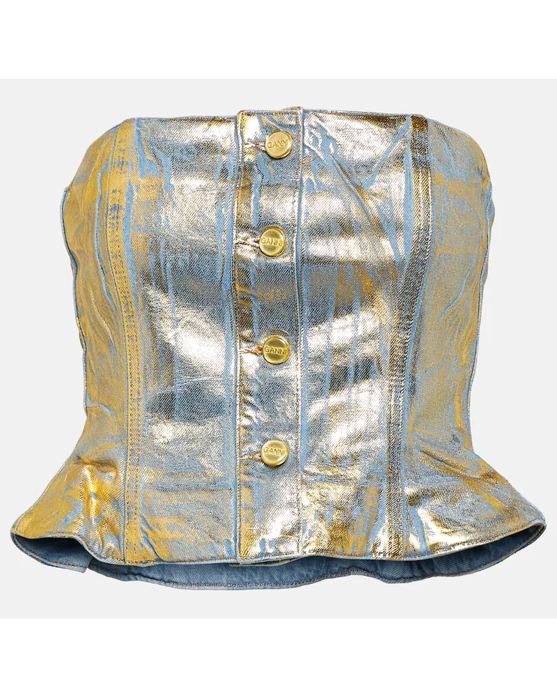 Ganni Top a tubino in denim dorato Oro
