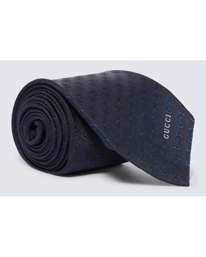Gucci Cravatta Horsebit in seta Blu