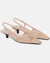 Gucci Pumps slingback in mesh GG con cristalli Beige