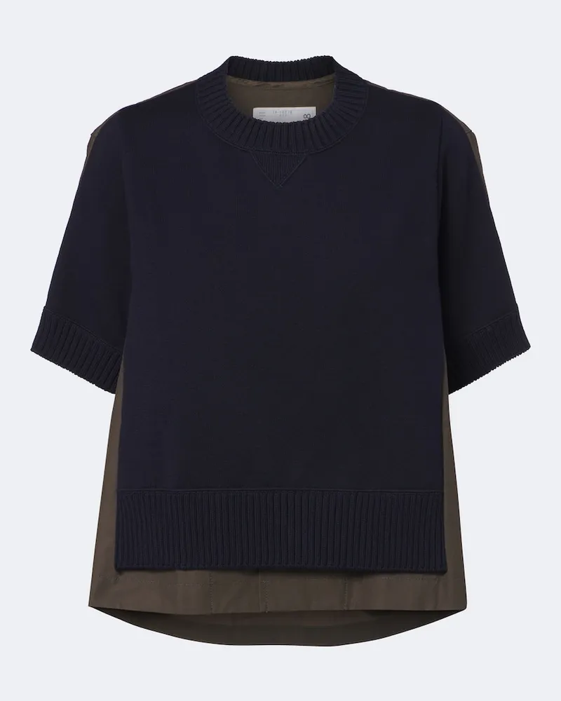 Sacai Top in maglia di misto cotone e cashmere Nero
