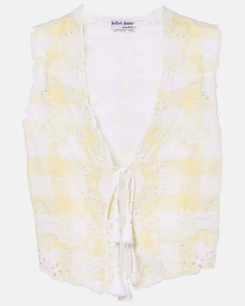 Juliet Dunn Gilet in cotone a quadri con ricamo Giallo
