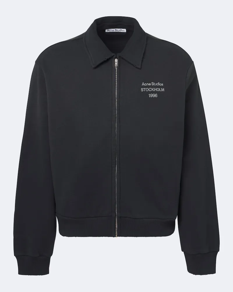 Acne Studios Felpa in misto cotone con zip e logo Nero