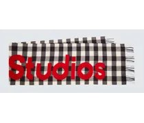 Acne Studios Sciarpa in misto lana a quadri con logo Grigio