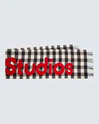 Acne Studios Sciarpa in misto lana a quadri con logo Grigio