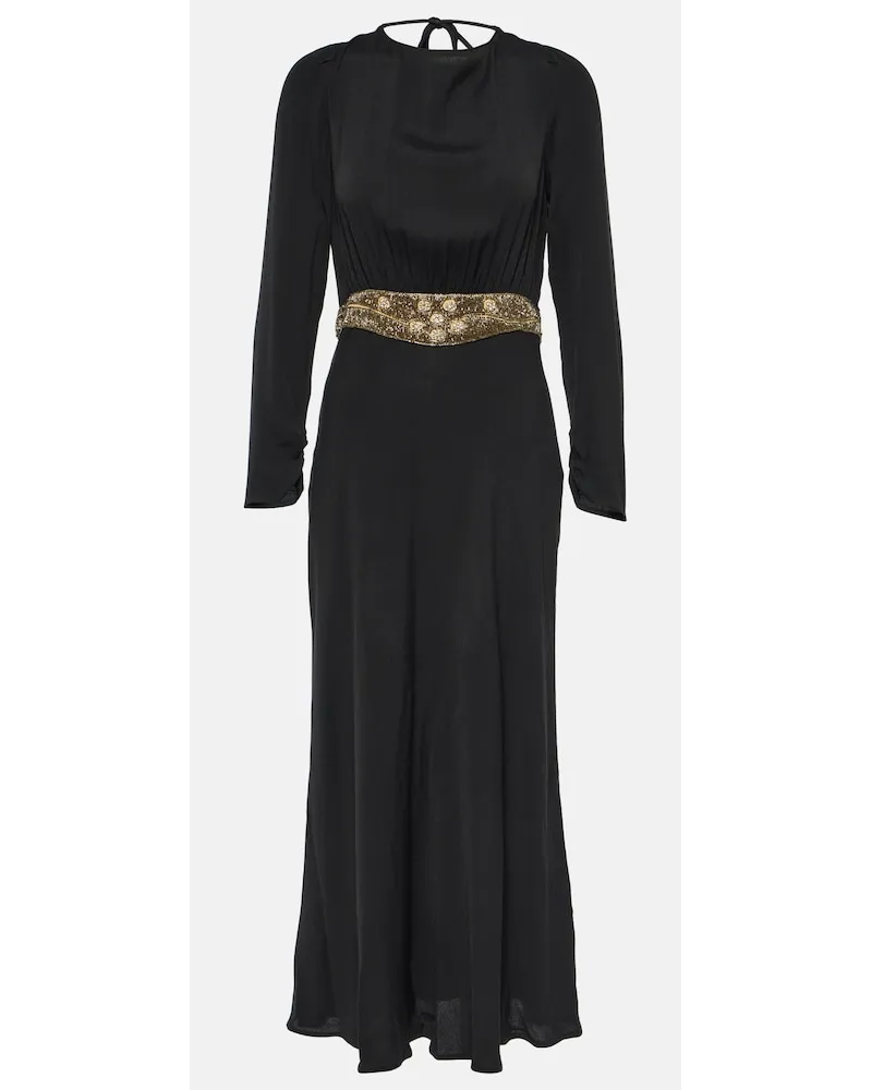 RIXO Abito midi Elena in crÃªpe con pizzo Nero