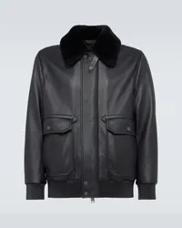 Brioni Bomber in pelle con shearling Nero