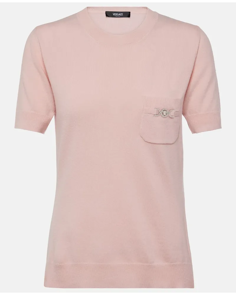 Versace Top in lana e cashmere con cristalli Rosa