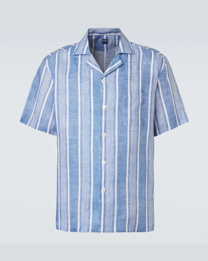 Fedeli Camicia bowling in lino a righe Blu