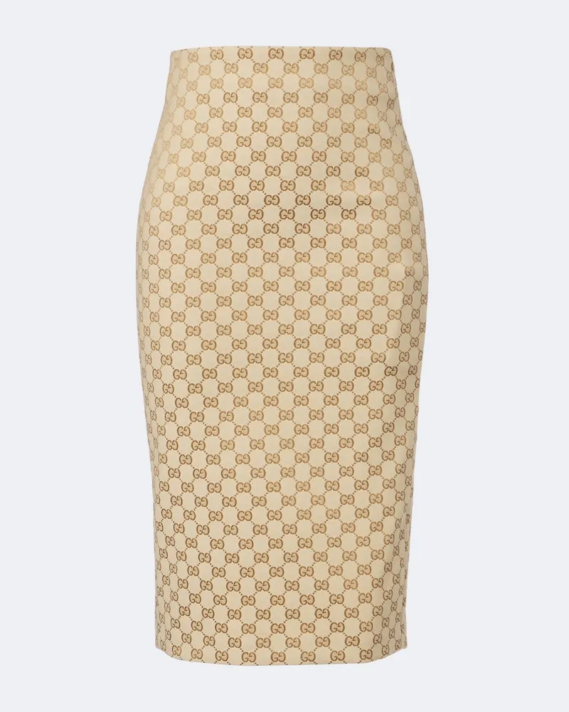 Gucci Gonna a tubino GG in canvas di misto cotone Beige