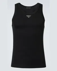 Prada Tank top in cotone con logo Nero