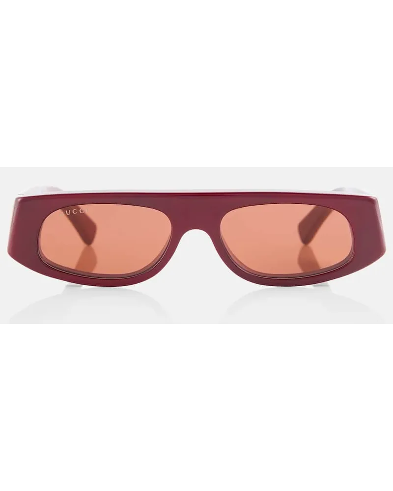Gucci Occhiali da sole rettangolari con logo Rosso