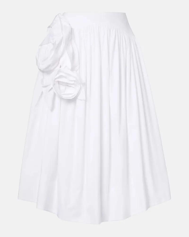 Simone Rocha Gonna midi in popeline di cotone con fiori Bianco
