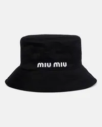 Miu Miu Cappello da pescatore in cotone con logo Nero