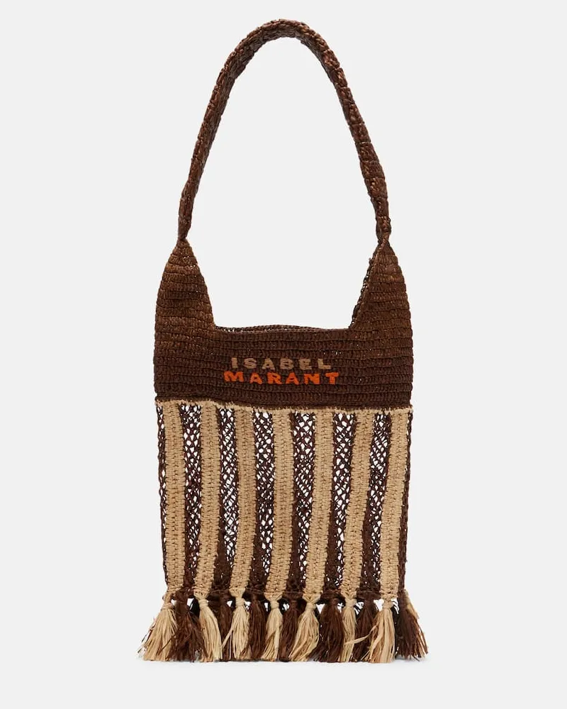 Isabel Marant Shopper Praia in rafia a righe Marrone