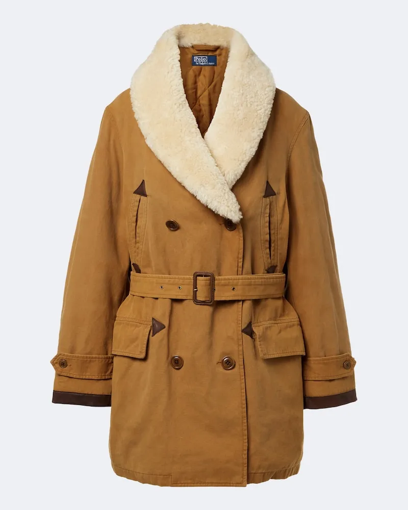 Ralph Lauren Cappotto in cotone con shearling Marrone
