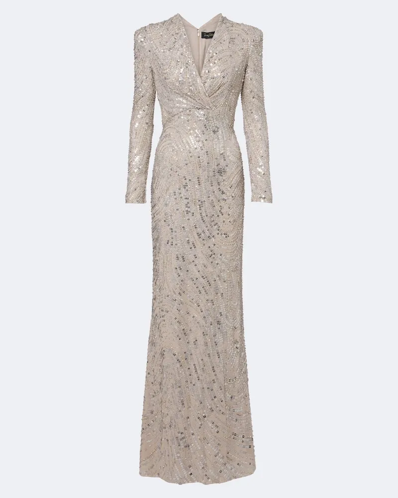 Jenny Packham Abito lungo Arizona con paillettes Argento