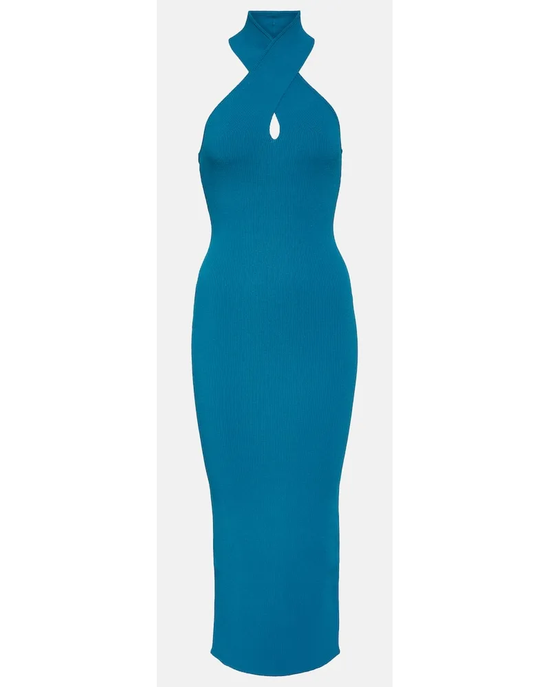Alaïa AlaÃ¯a Abito midi con scollo all'americana Blu