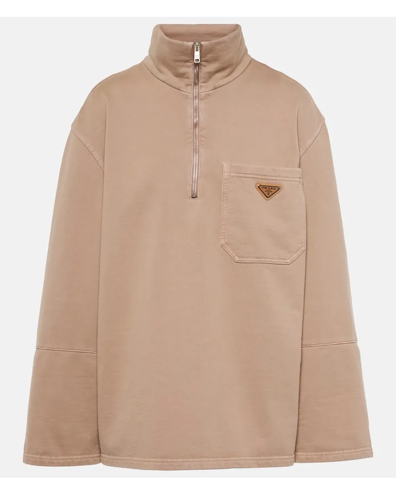 Prada Felpa in cotone con mezza zip Beige