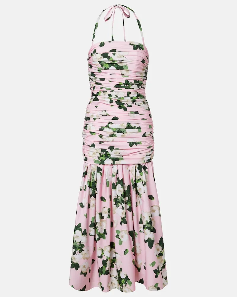 Carolina Herrera New York Abito midi in misto cotone con stampa Rosa