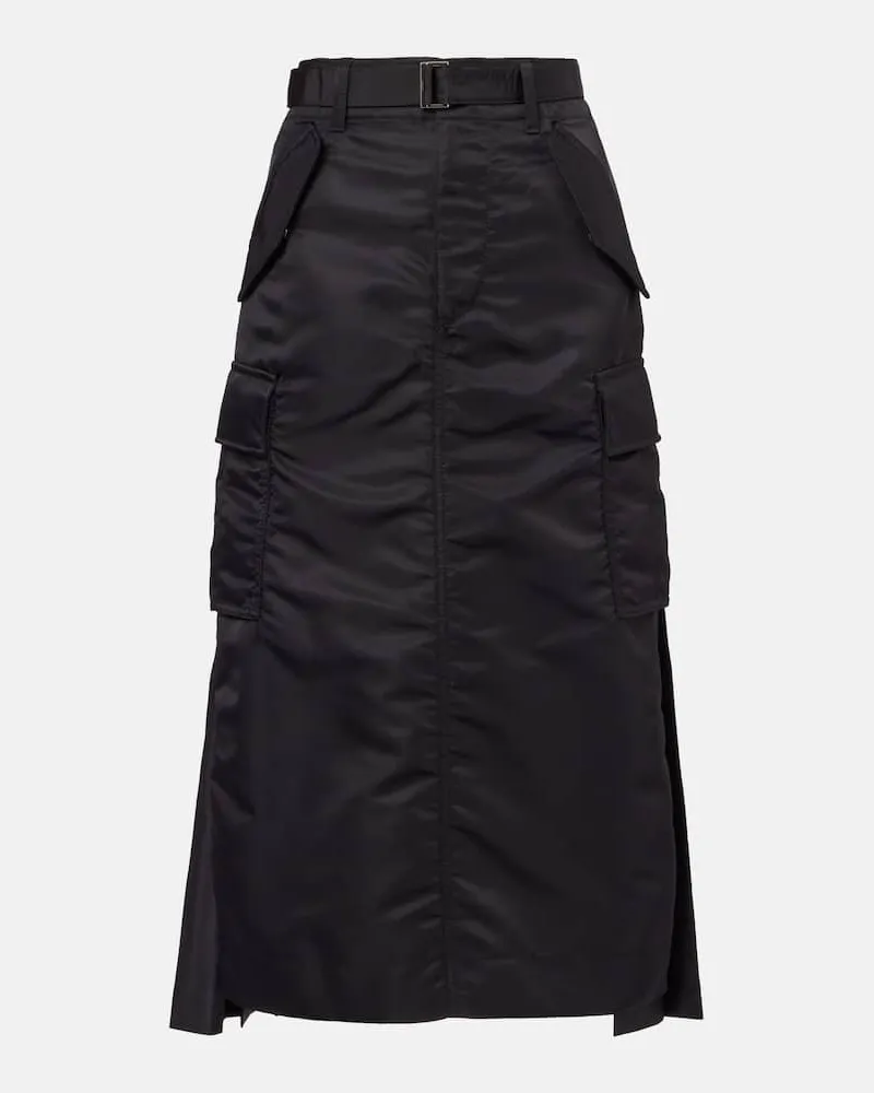 Sacai Gonna midi in twill di nylon Nero