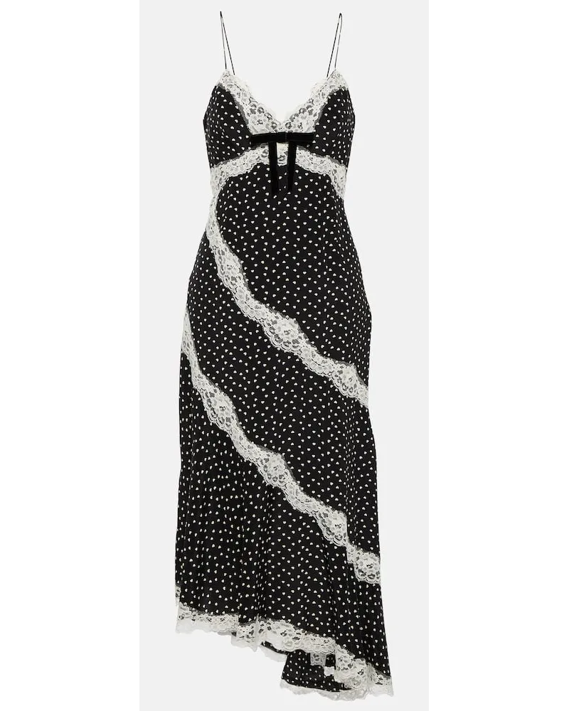 Alessandra Rich Abito midi in seta con pizzo Nero