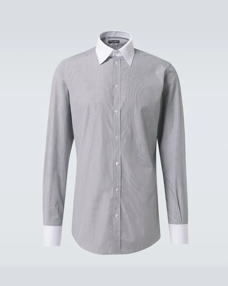 Dolce & Gabbana Camicia in popeline di cotone a righe Nero