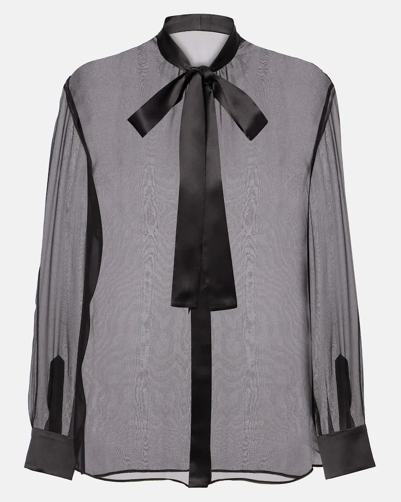 Dolce & Gabbana Camicia in chiffon di raso con fiocco Nero