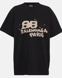 Balenciaga T-shirt oversize in cotone con logo Nero