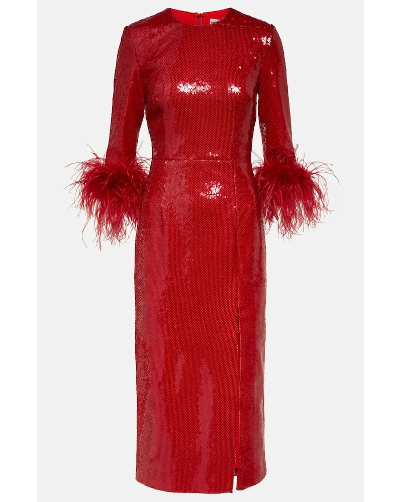 Rebecca Vallance Abito midi Nika con paillettes e piume Rosso