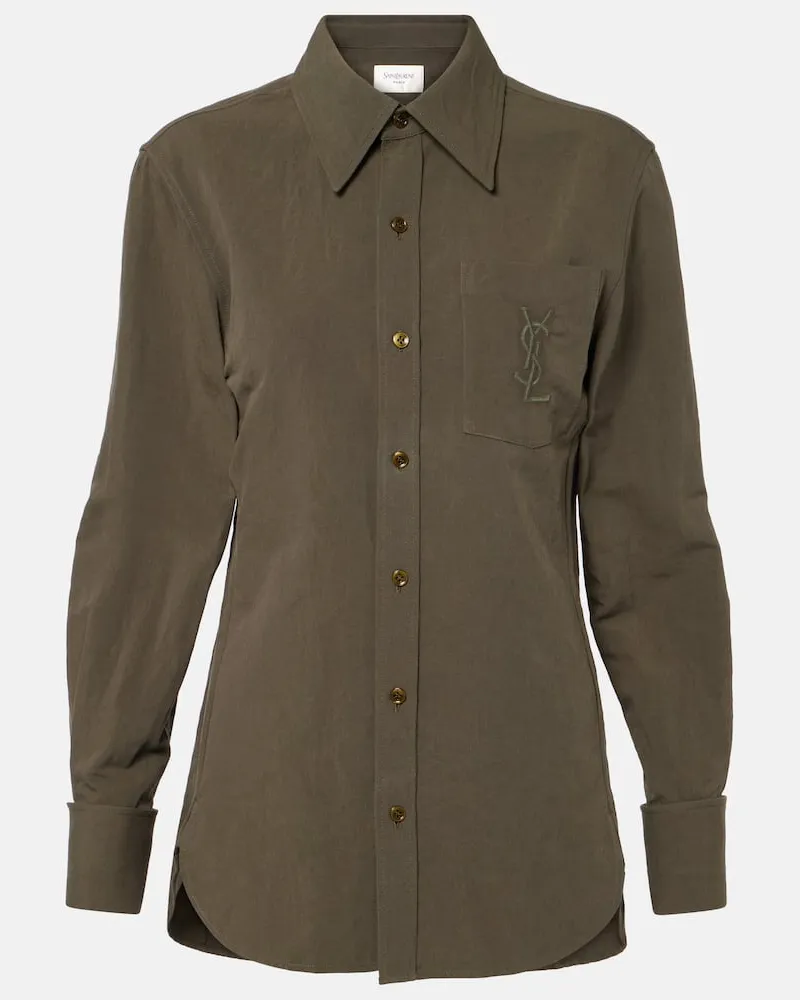 Saint Laurent Camicia Cassandre in cotone e lino Verde