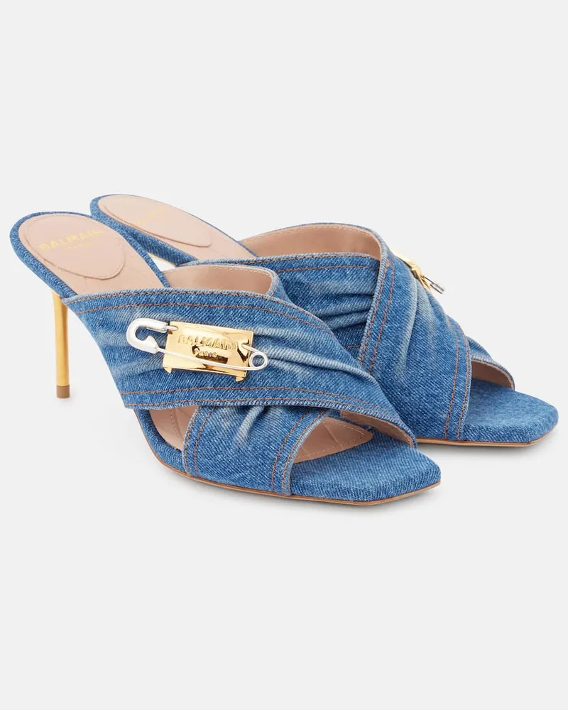 Balmain Mules 75 in denim Blu