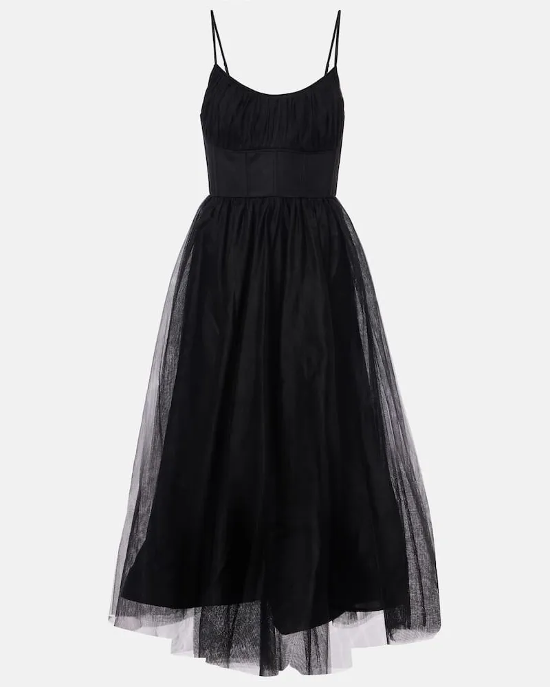 Zimmermann Abito midi bustier con tulle Nero