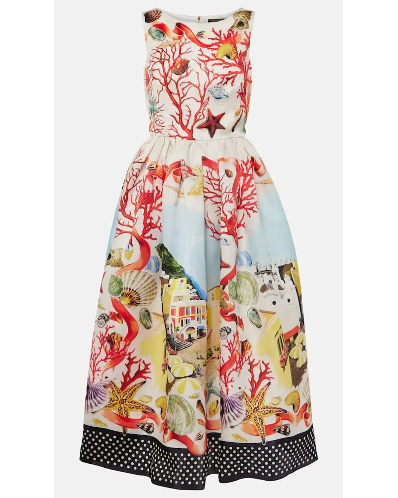 Dolce & Gabbana Abito midi Capri in misto seta con stampa Multicolore