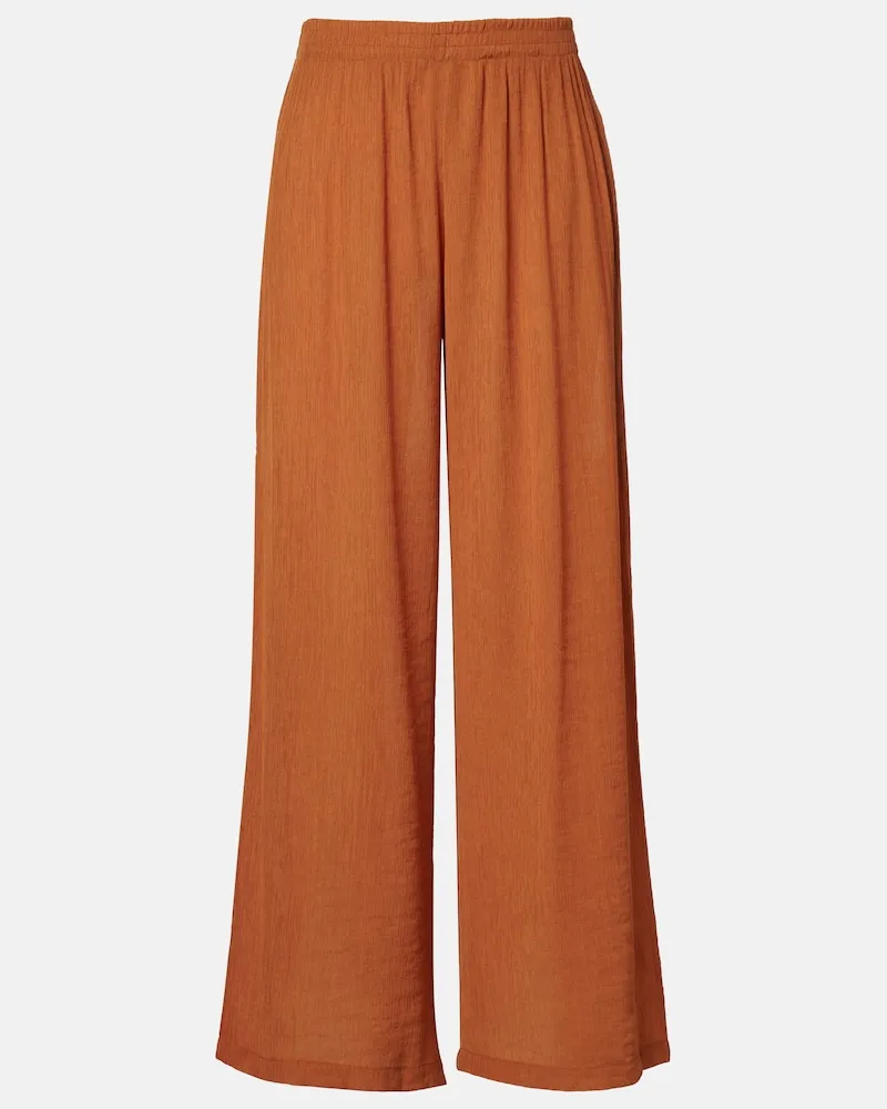JADE SWIM Pantaloni Mika a gamba larga in seersucker Marrone