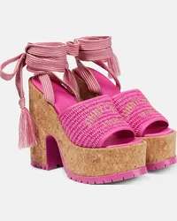 Jimmy Choo Sandali Gal Wedge in rafia con plateau Rosa