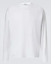 Miu Miu T-shirt in jersey di cotone con logo Bianco