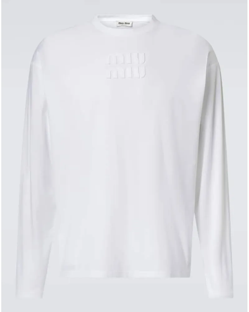 Miu Miu T-shirt in jersey di cotone con logo Bianco